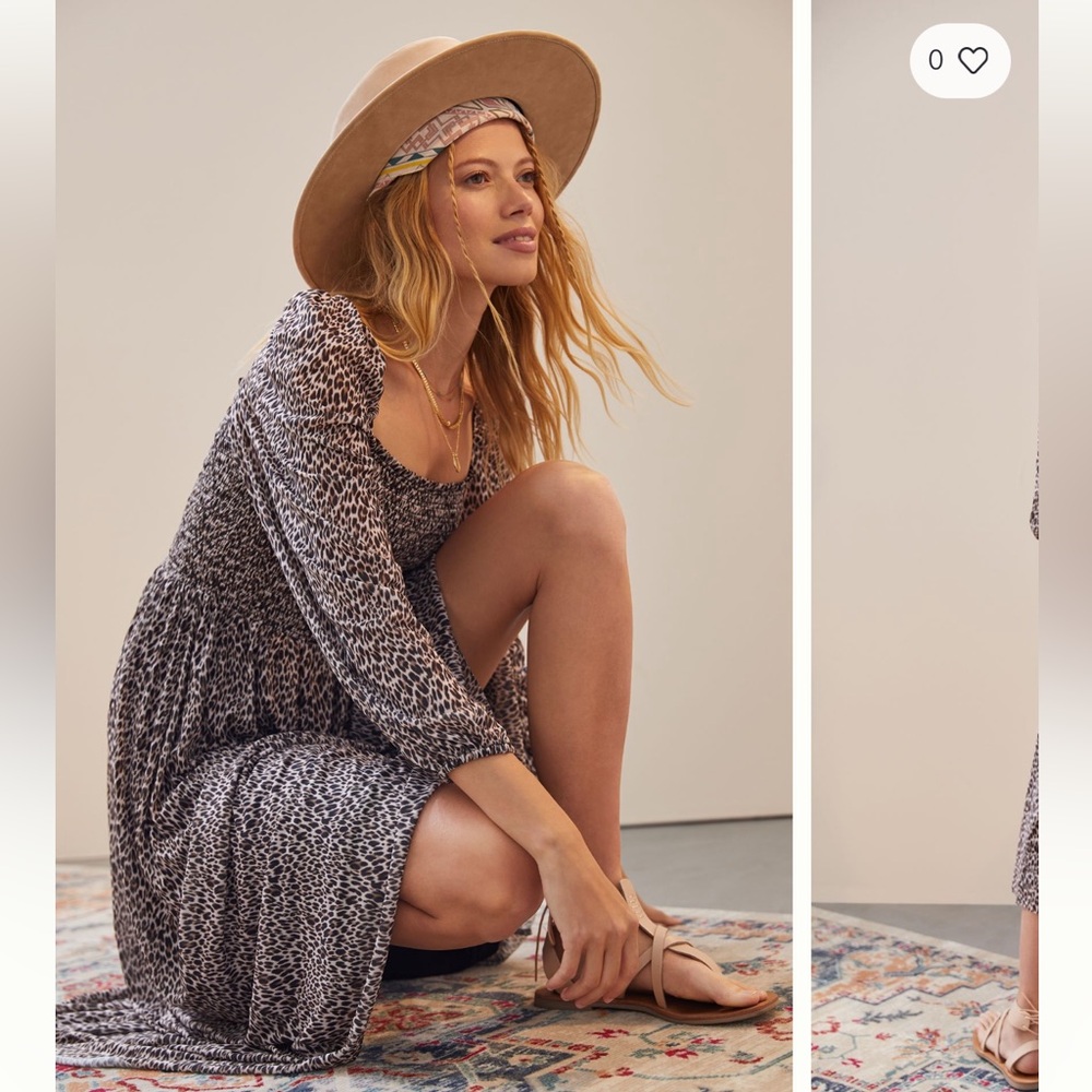 ANTHROPOLOGIE: Smocked Midi Dress (Brown Motif) 🤎🐆
